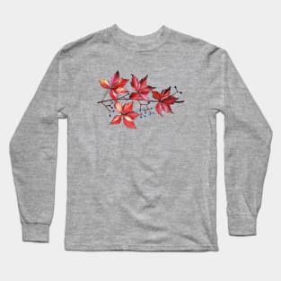 red leaves of wild grapes with blue berries Long Sleeve T-Shirt